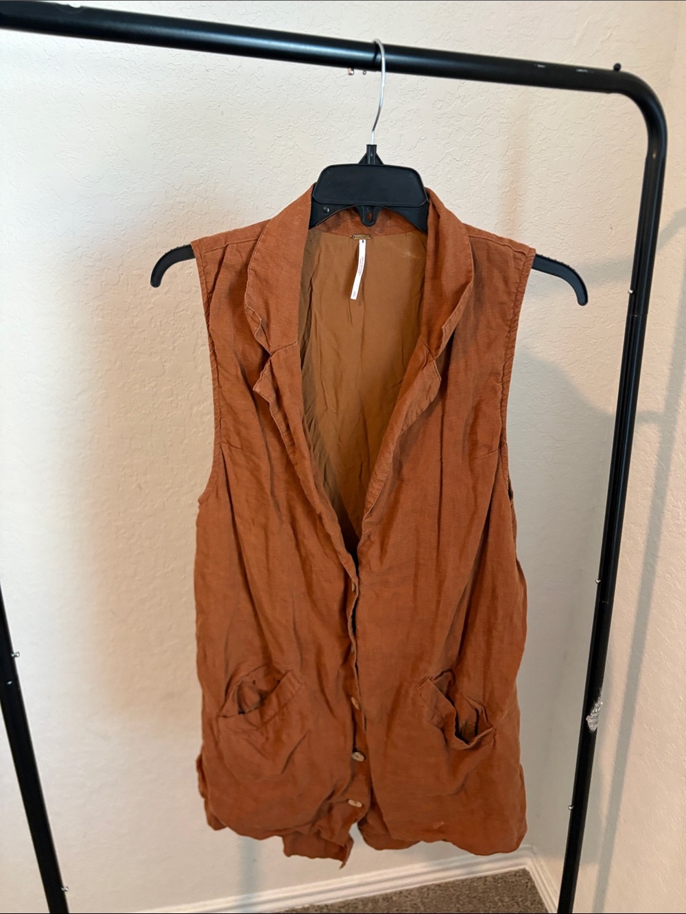 Free People Rust Brown Sleeveless 100% Linen Vest